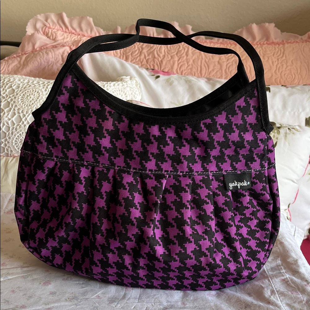 Yak Pak Houndstooth Shoulder Bag in Purple and Black
